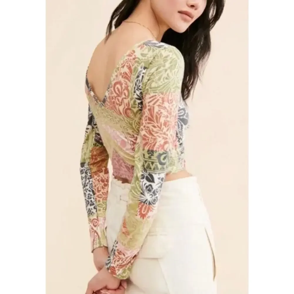 Anthropologie Daily Practice Multicolor Floral Print Crop Twist Top Boho Size XL